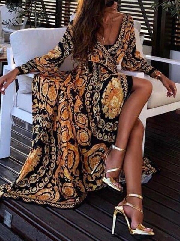 New Elegant designer inspired Vintage floral wrap maxi dress