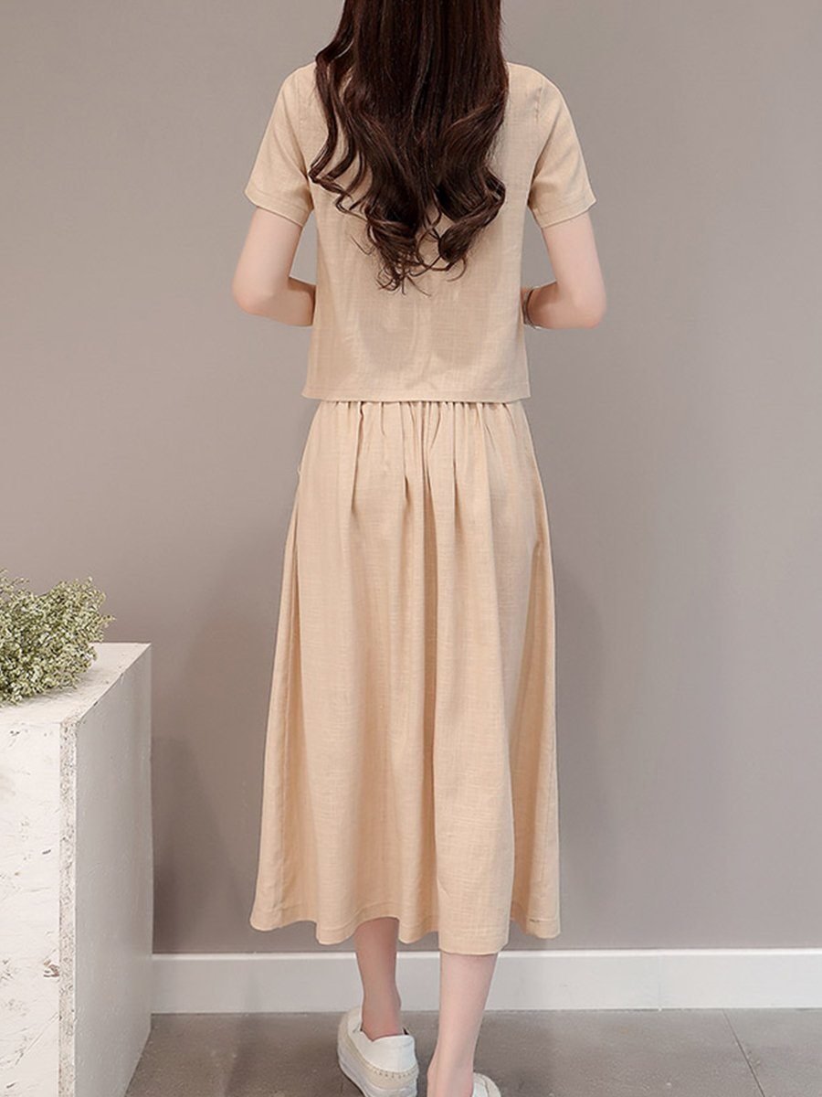 New Elastic Waist Patch Pocket Plain Maxi Dress.AQ