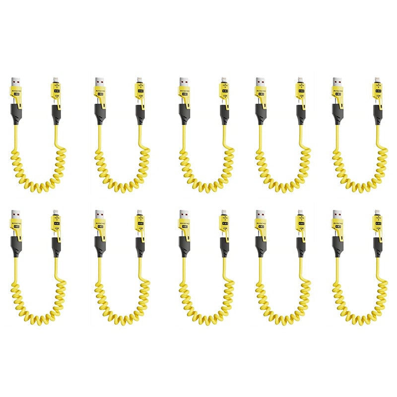 Spring retractable 4 in 1 65w fast charging data cable