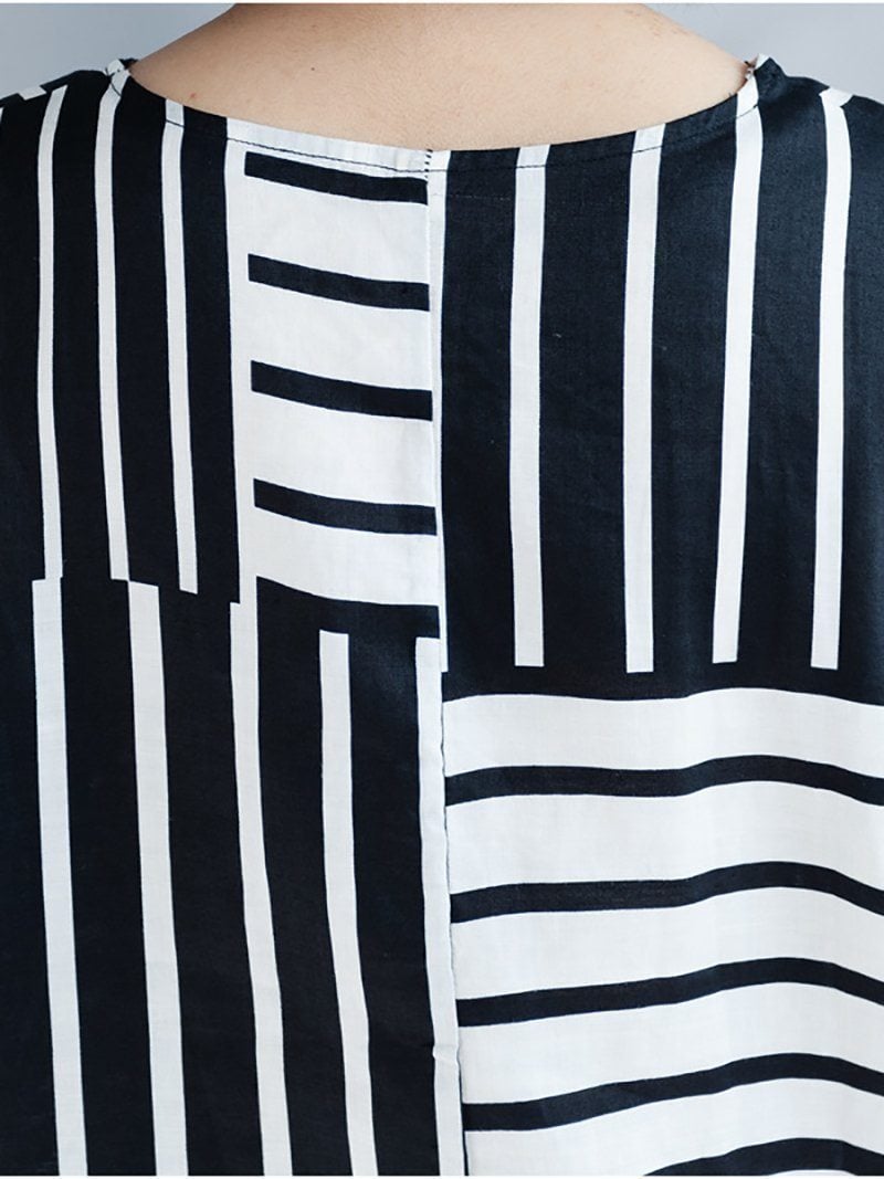 New Casual Round Neck Stripe Short Sleeve Dress.MC