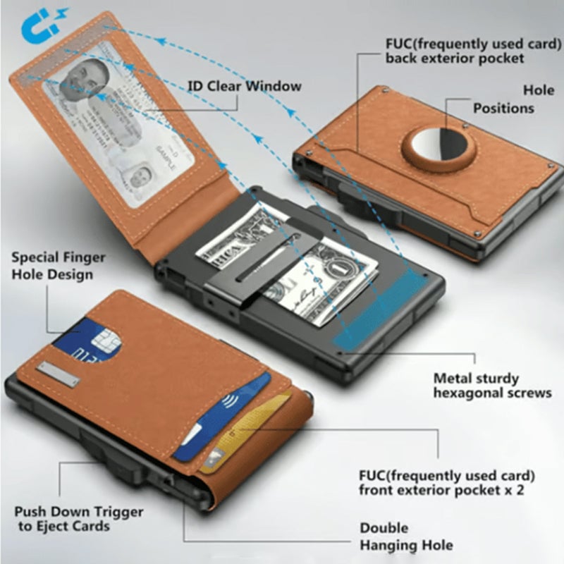 Men's Business Style Pu Leather Card Slots for AirTag