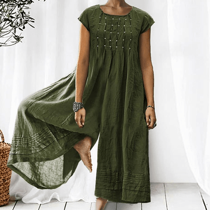 Casual Solid Color Short-Sleeved Jumpsuit