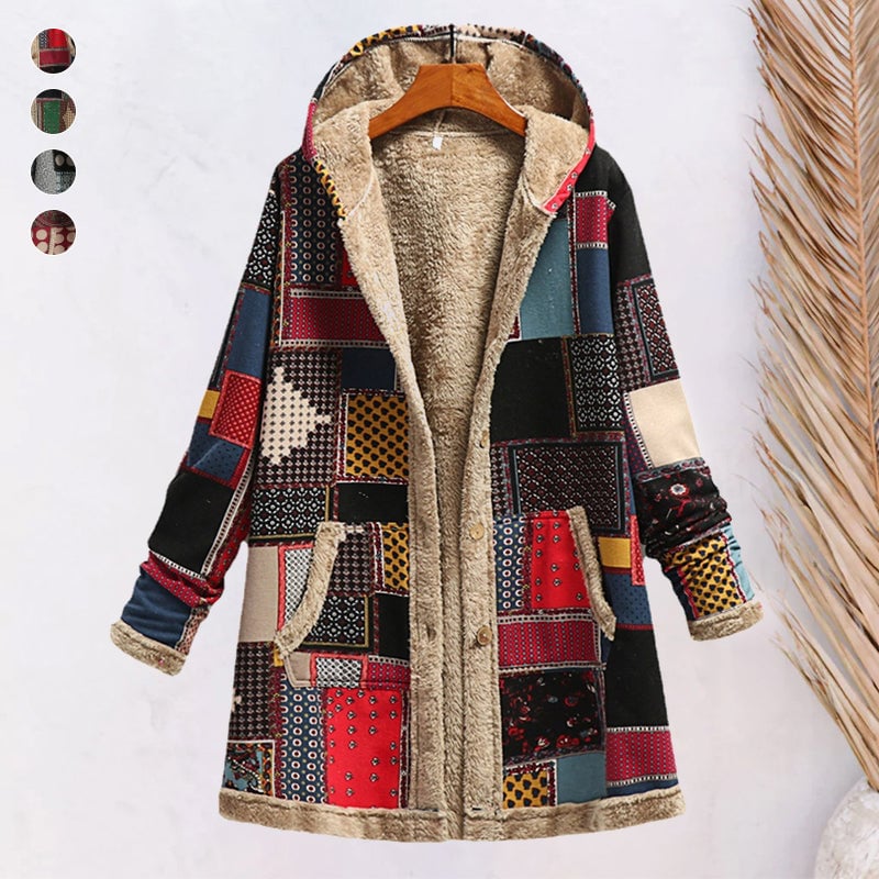 Cotton Linen Print Hooded Sweater Jacket