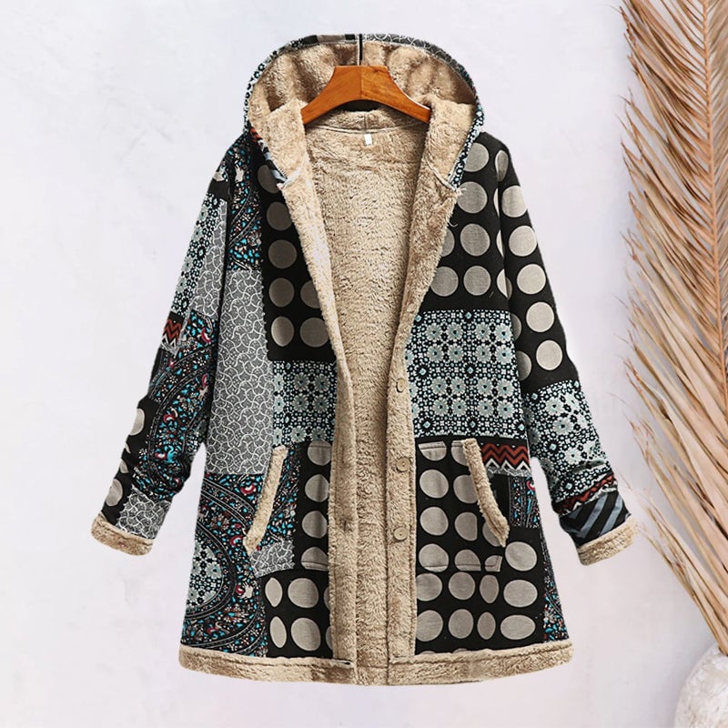 Cotton Linen Print Hooded Sweater Jacket