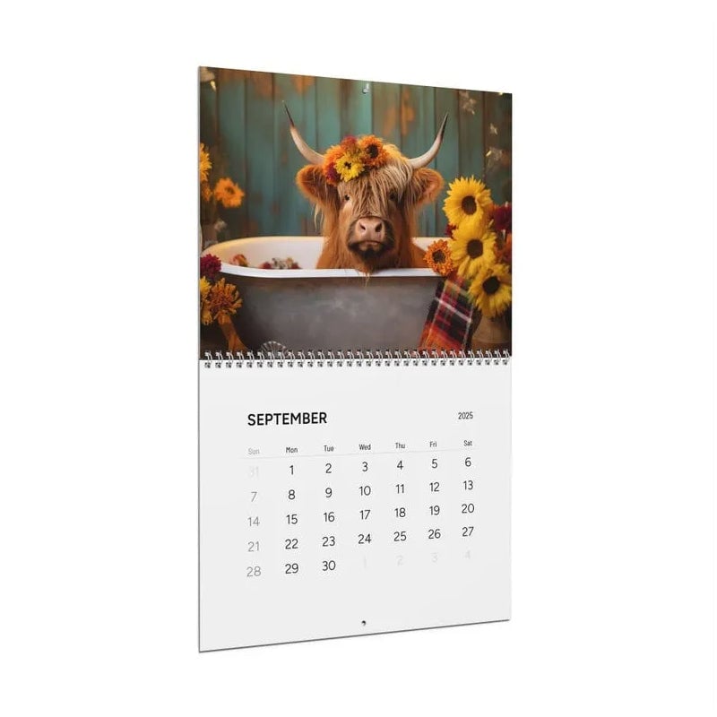 Funny Highland Cows in Bathtubs Calendar