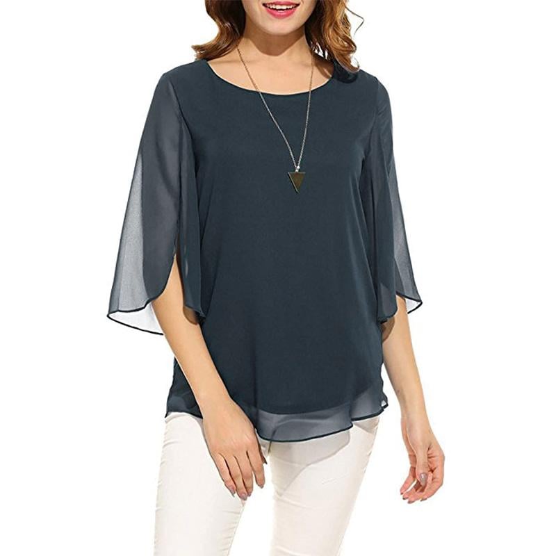 Flared Sleeve Chiffon Tops