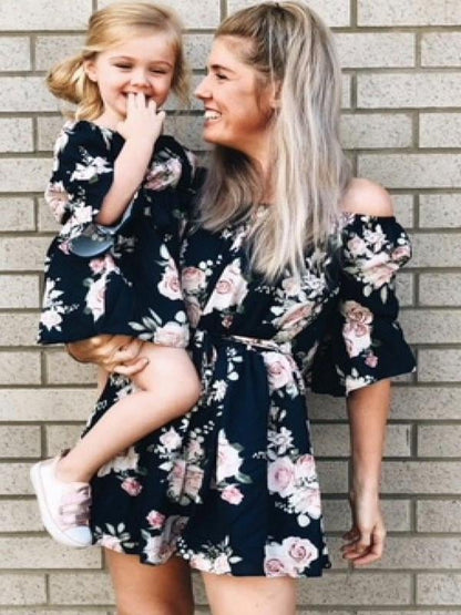 Floral Off Shoulder Mommy And Me Matching Dresses