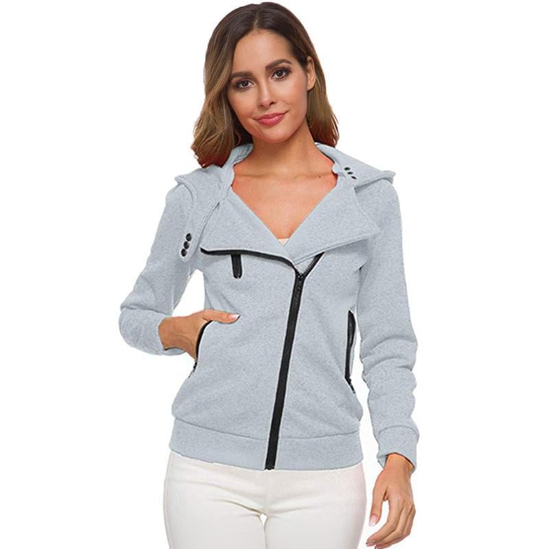 Women New Hooded Slant Zip Jacket