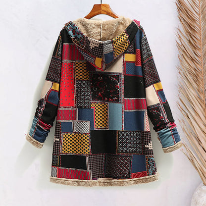 Cotton Linen Print Hooded Sweater Jacket