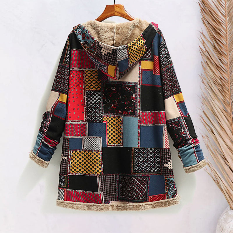 Cotton Linen Print Hooded Sweater Jacket