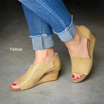 Back Heel Zip Wedge Sandals