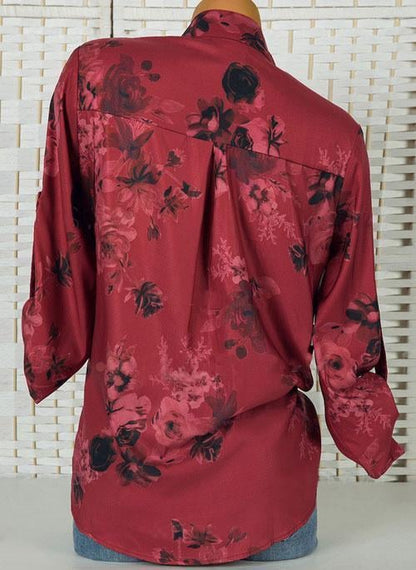 Floral Casual Stand Collar Long Sleeve Blouses TOPS.FL
