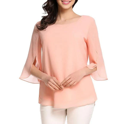 Flared Sleeve Chiffon Tops