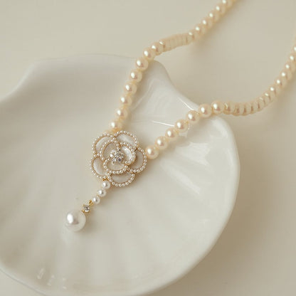 Elegant Pearl Camellia Necklace