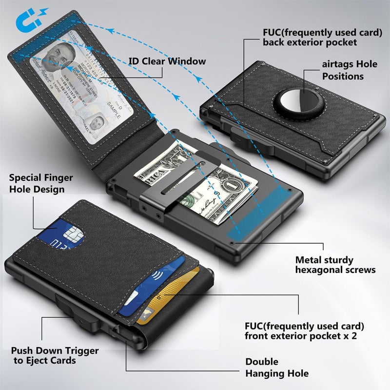 Men's Business Style Pu Leather Card Slots for AirTag