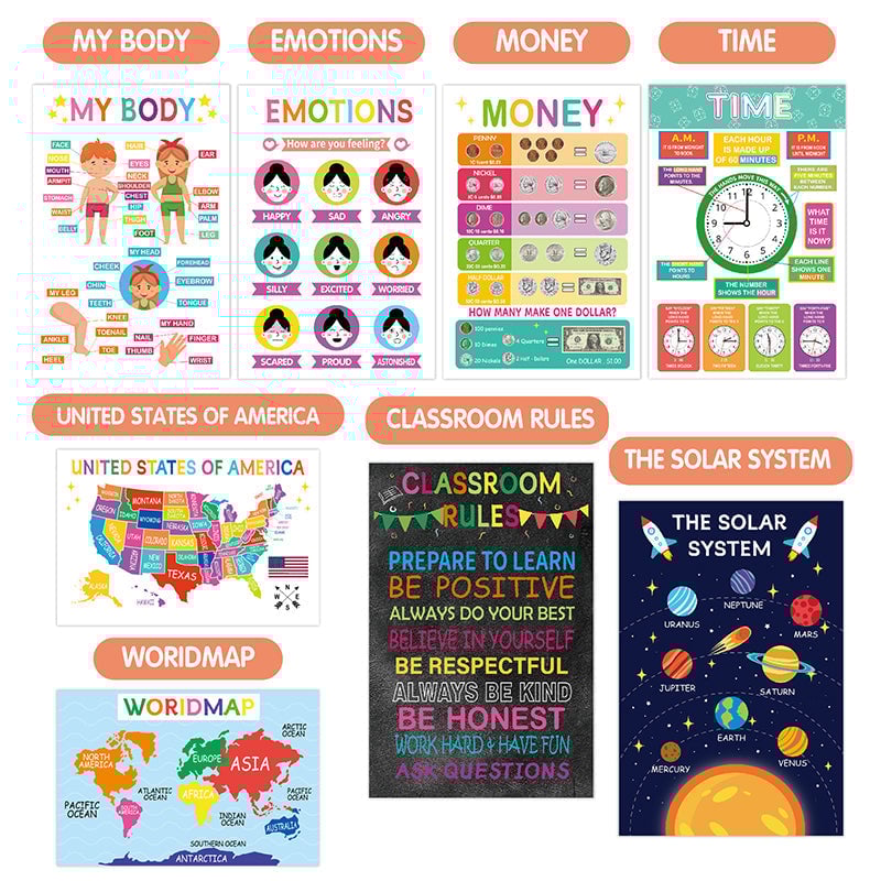 Colorful Educational Posters（16PCS/SET ）