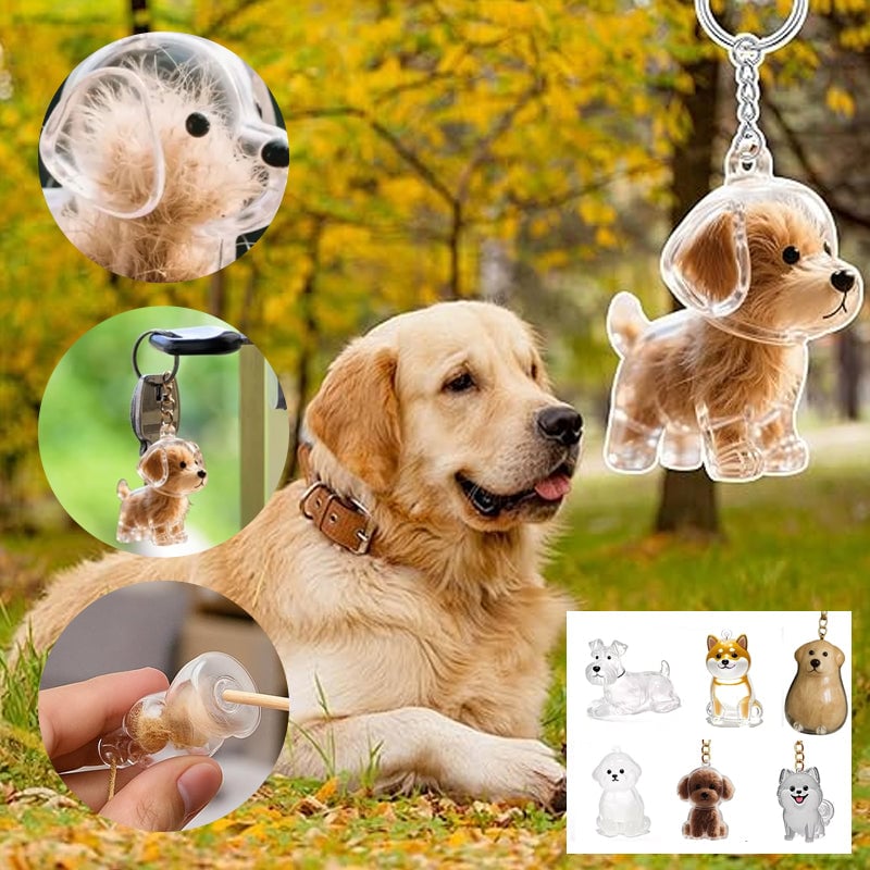 A cute puppy-shaped fur storage keychain