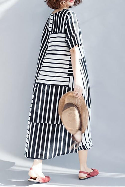 New Casual Round Neck Stripe Short Sleeve Dress.MC
