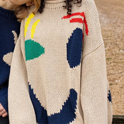 Lässiger Pullover mit Smiley-Muster