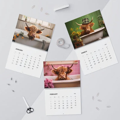 Funny Highland Cows in Bathtubs Calendar