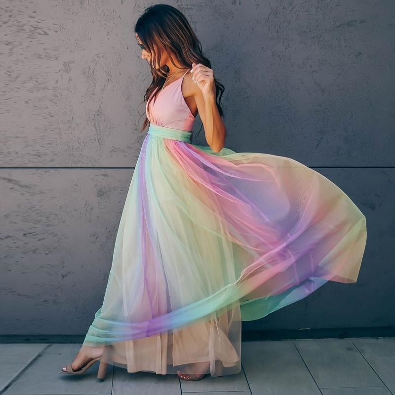 Rainbow Striped Suspender Dress