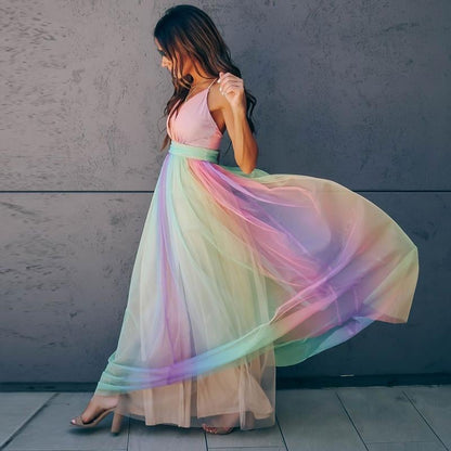 Rainbow Striped Suspender Dress