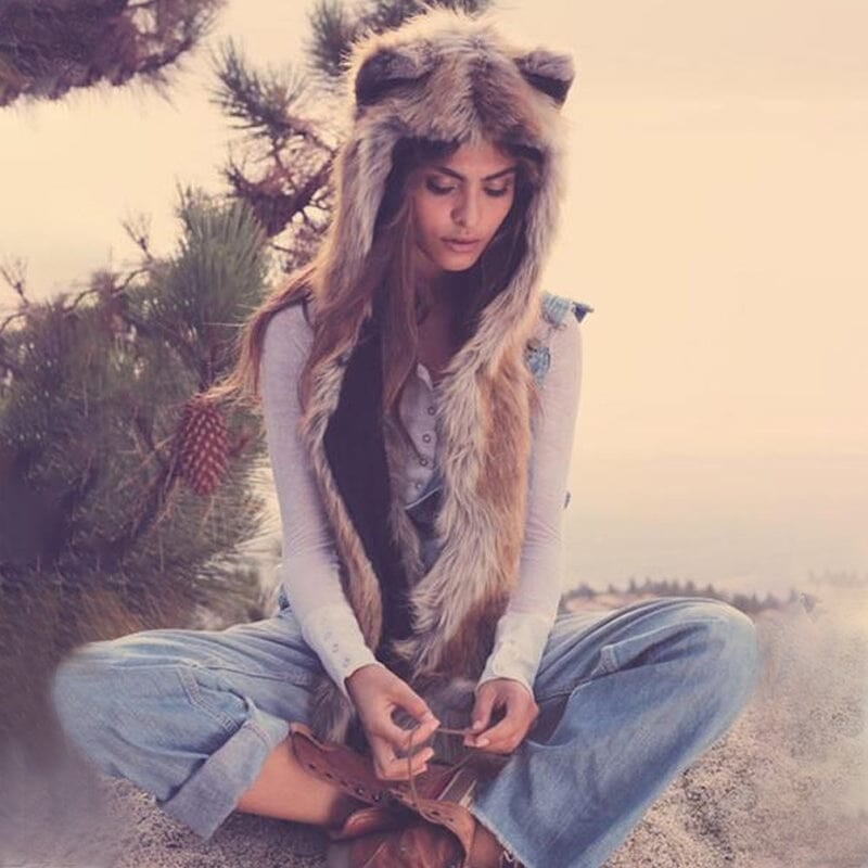 3 in 1 Furry Hooded Scarf with Paws and Ears