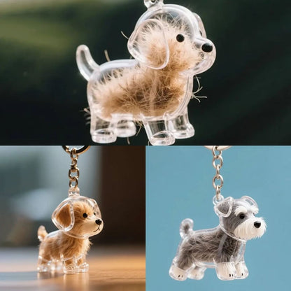 A cute puppy-shaped fur storage keychain