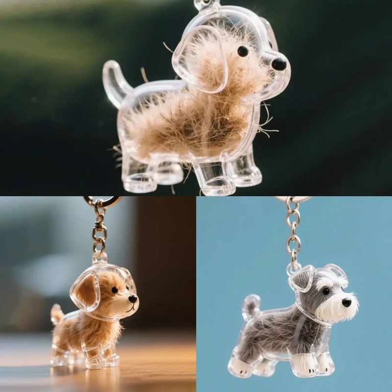 A cute puppy-shaped fur storage keychain