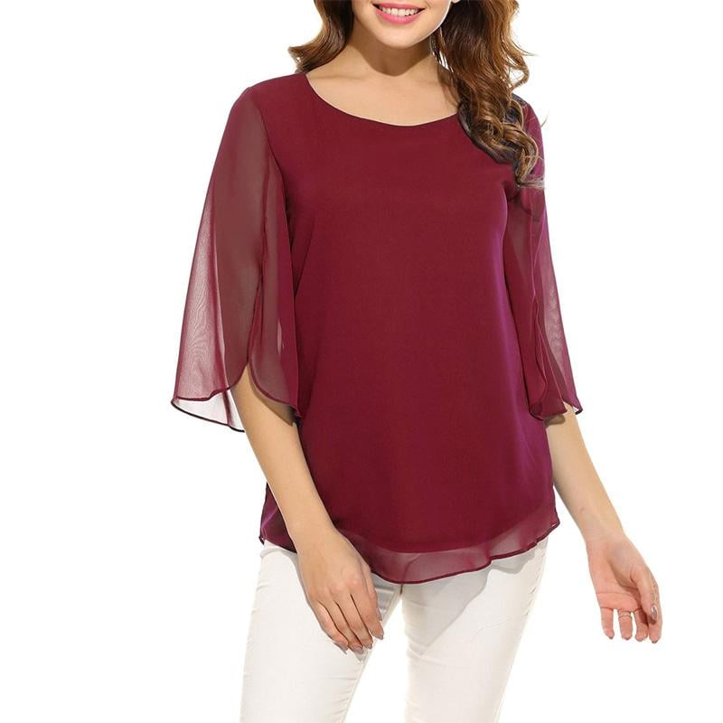 Flared Sleeve Chiffon Tops