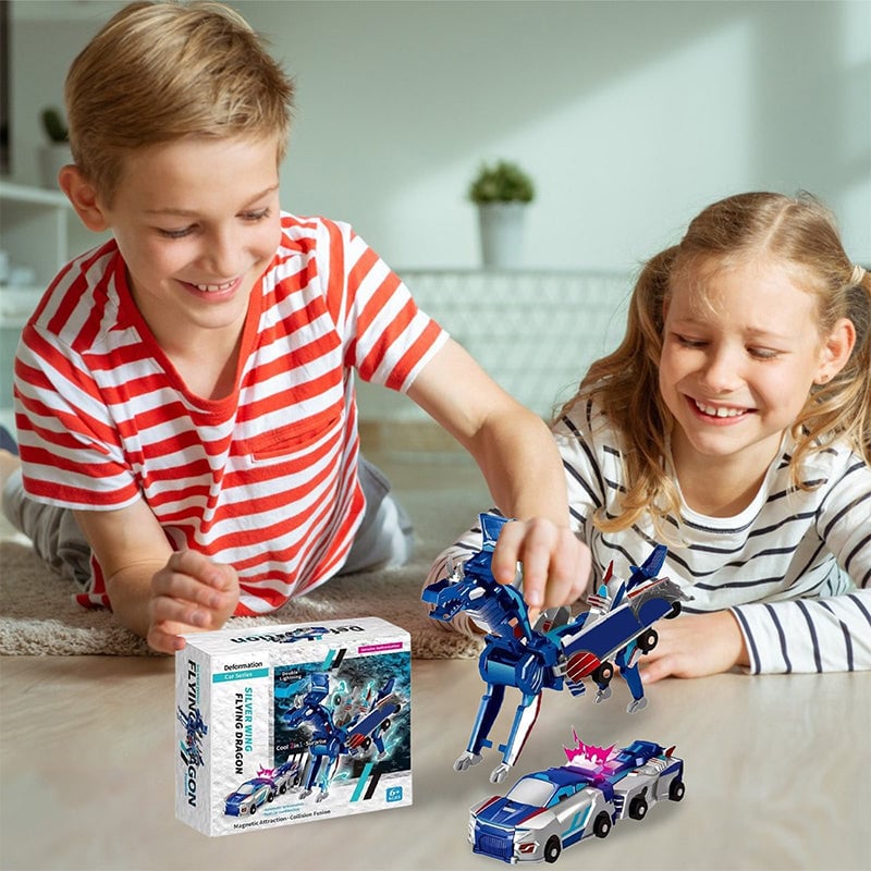 2-in-1 Magnetic Cars That Transform into Flying Dragon and Unicorn