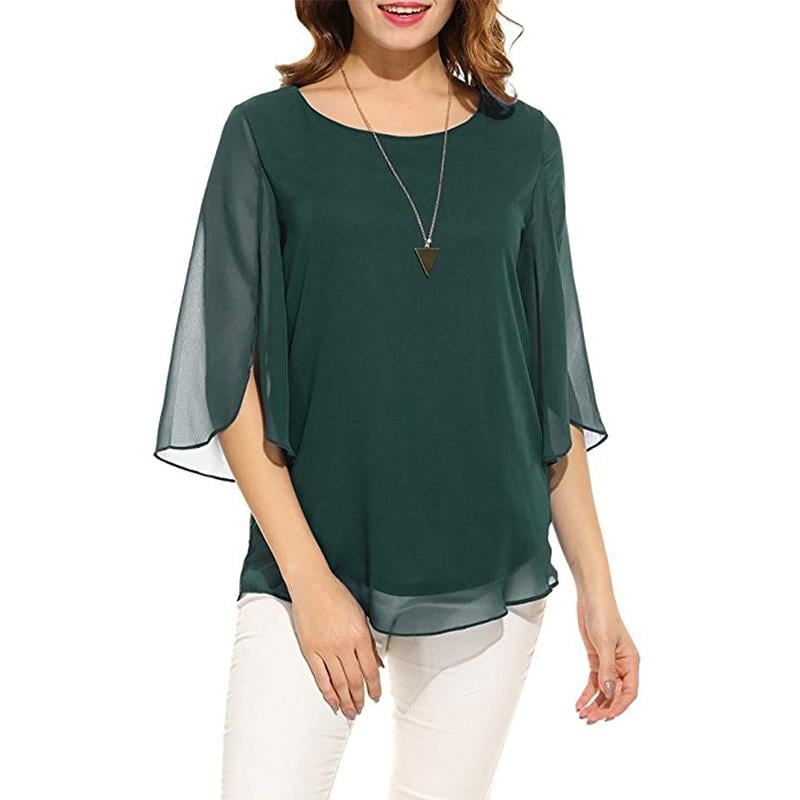 Flared Sleeve Chiffon Tops
