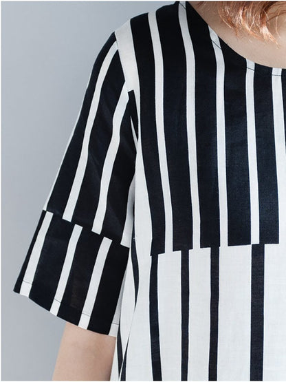 New Casual Round Neck Stripe Short Sleeve Dress.MC