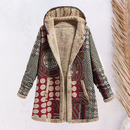 Cotton Linen Print Hooded Sweater Jacket