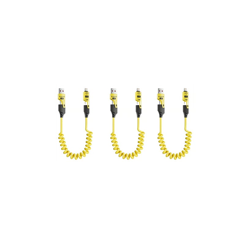 Spring retractable 4 in 1 65w fast charging data cable