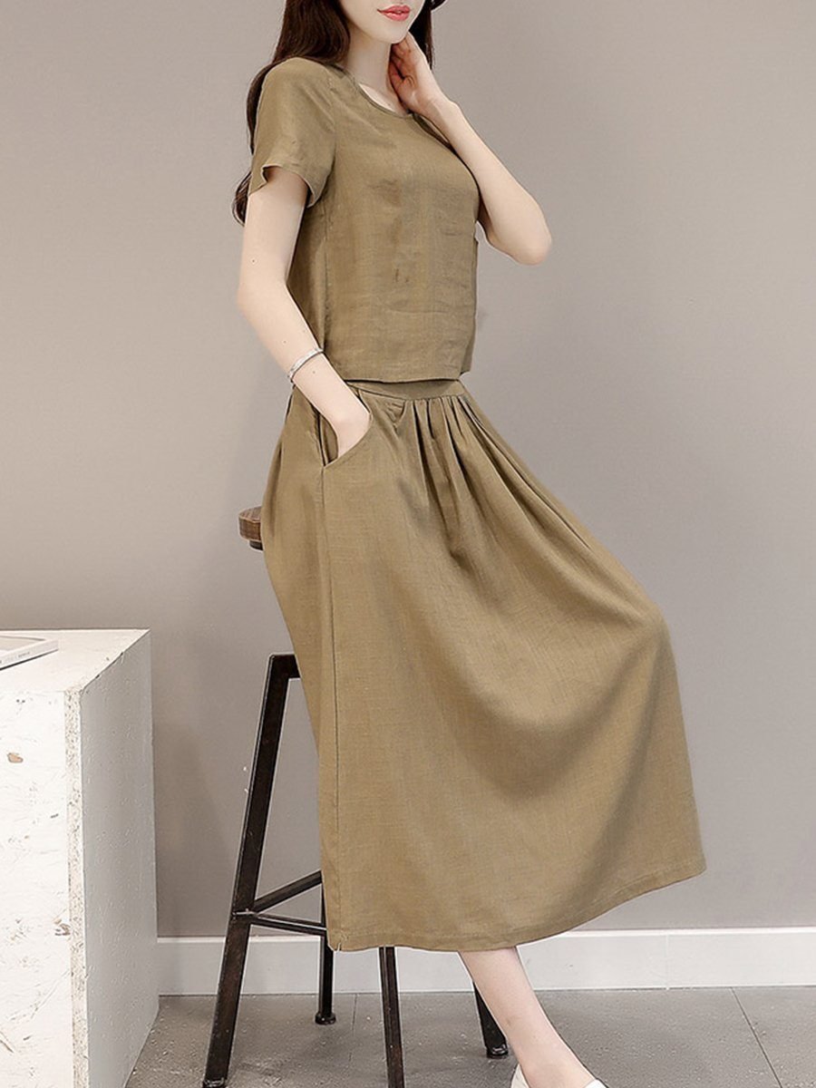 New Elastic Waist Patch Pocket  Plain Maxi Dress.AQ