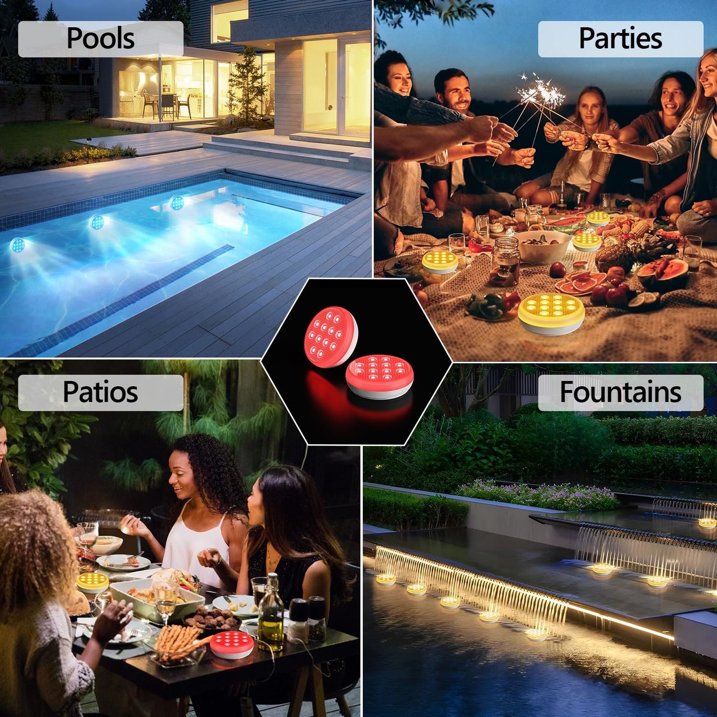 2/4 PCS - Ultra-High Brightness Rechargeable Submersible LED Lights with Remote
