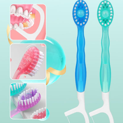 Mini Toothbrush 5 in 1 Tool (Toothpaste + Floss + Pick + Tongue Scraper) Portable Travel Set