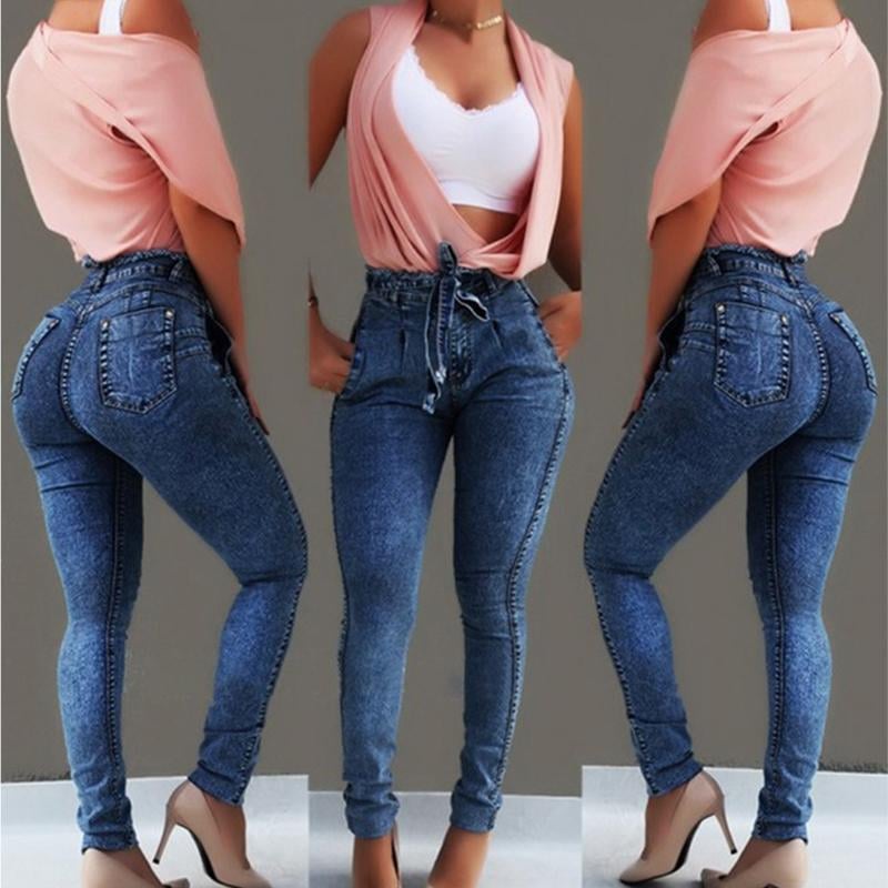 Slim-fit Tassel Belt High-Rise Jeans