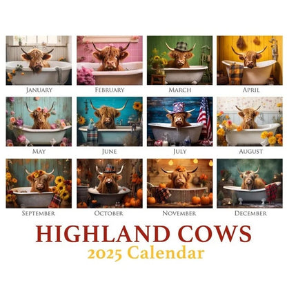 Funny Highland Cows in Bathtubs Calendar