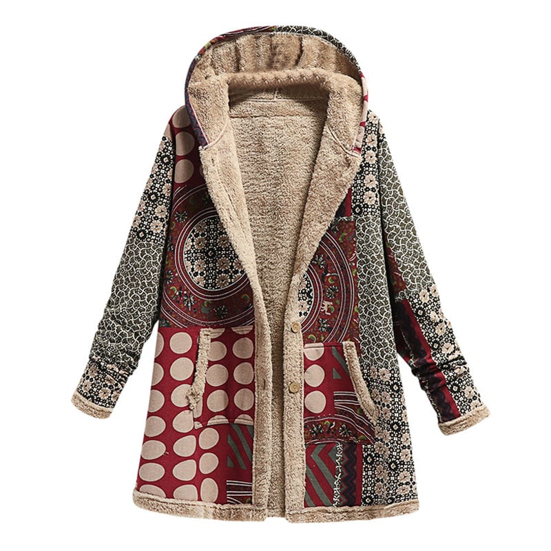 Cotton Linen Print Hooded Sweater Jacket
