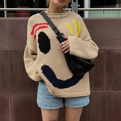 Lässiger Pullover mit Smiley-Muster