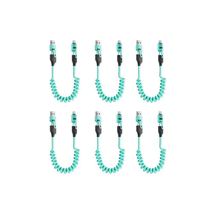 Spring retractable 4 in 1 65w fast charging data cable