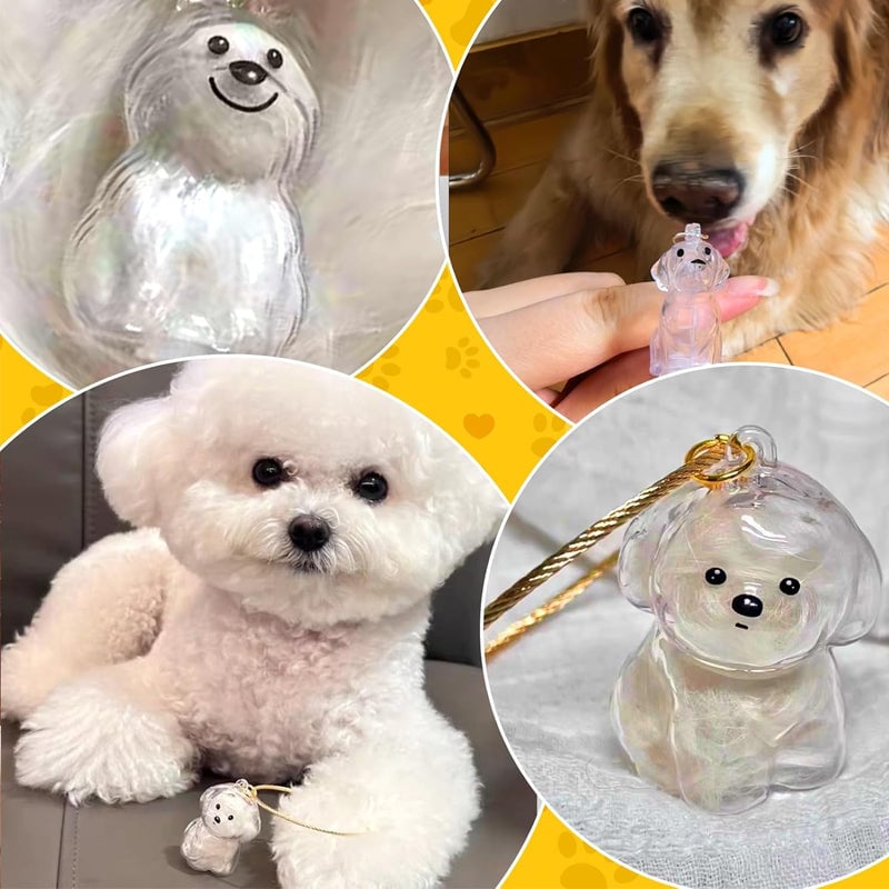 A cute puppy-shaped fur storage keychain