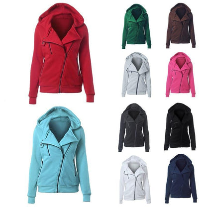 Women New Hooded Slant Zip Jacket