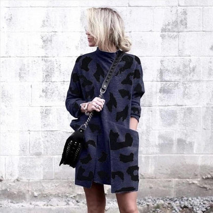 Leopard Mock Neck Sweater Dress