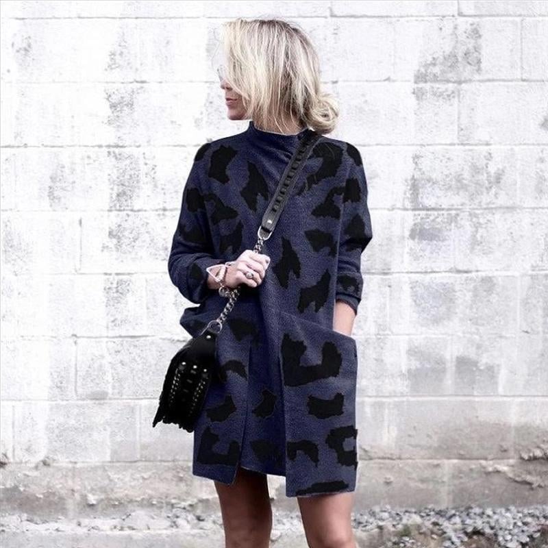 Leopard Mock Neck Sweater Dress