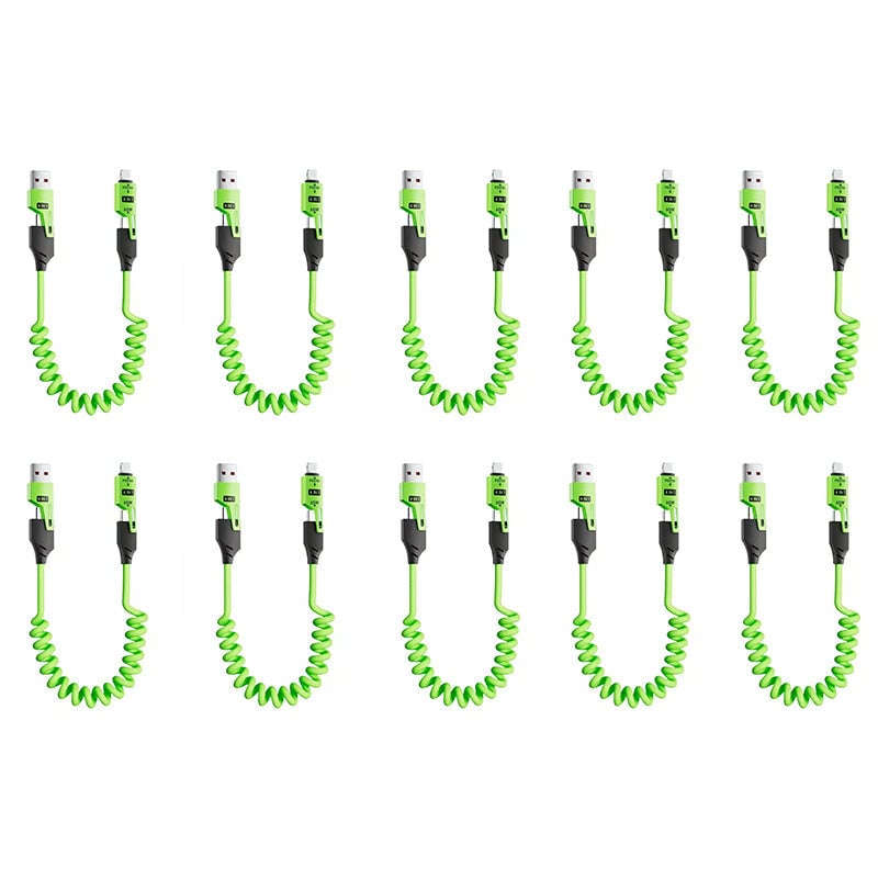 Spring retractable 4 in 1 65w fast charging data cable