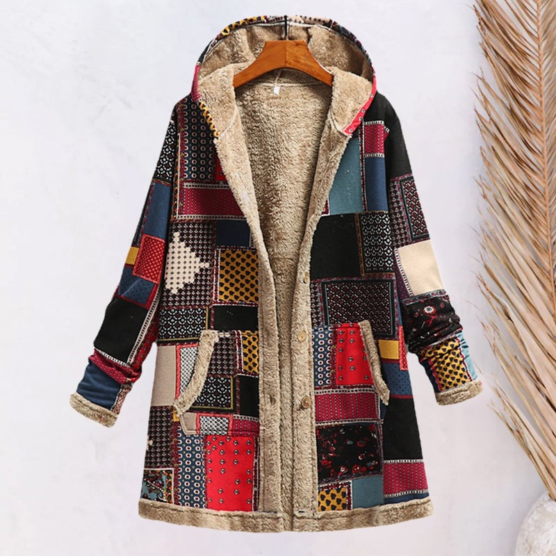 Cotton Linen Print Hooded Sweater Jacket