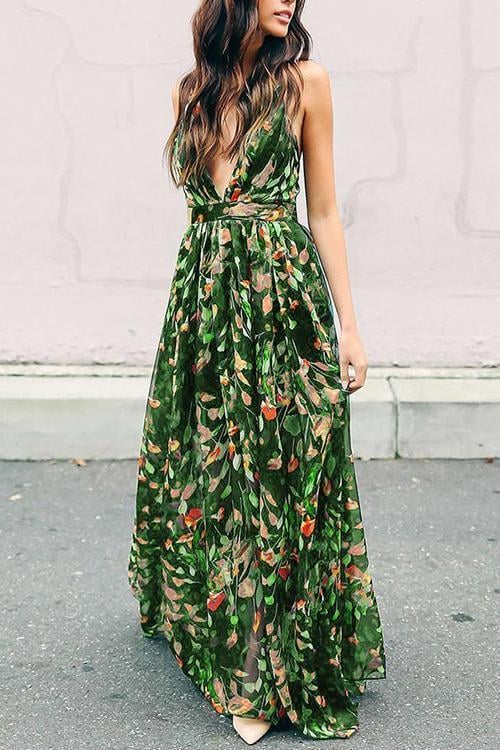 New Bohemian Strap Printing Beach Vacation Dress.AQ